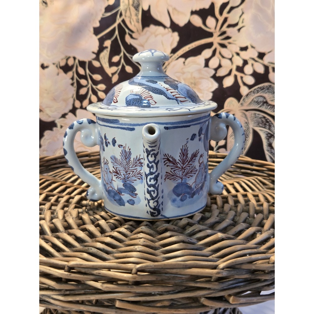 😎Vintage British Posset Cup Blue White Porcelain Hand Painted 1996